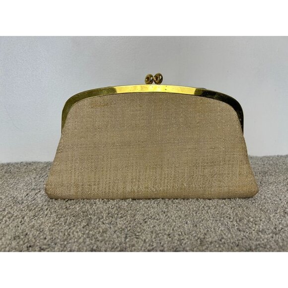 Vintage Hand Painted Woven Style Kiss Clasp Clutch Bag in Gold - Picture 2 of 9